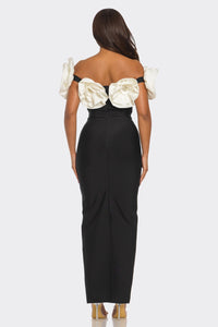 Sculpted Floral Applique Gown - ATHINA