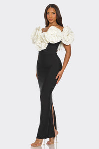 Sculpted Floral Applique Gown - ATHINA