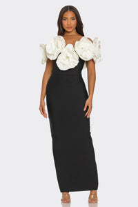 Sculpted Floral Applique Gown - ATHINA