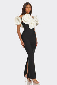 Sculpted Floral Applique Gown - ATHINA