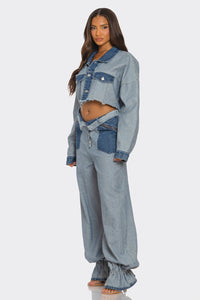 Cropped Contrast Denim Set - ATHINA