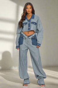 Cropped Contrast Denim Set - ATHINA