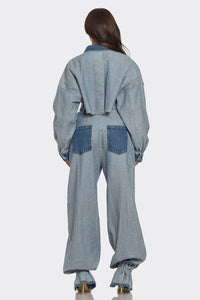 Cropped Contrast Denim Set - ATHINA