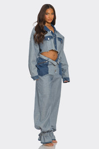 Cropped Contrast Denim Set - ATHINA