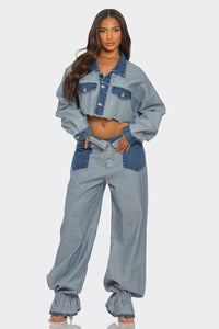 Cropped Contrast Denim Set - ATHINA