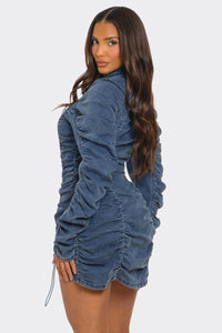 Ruched Denim Mini Dress