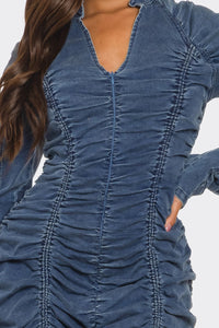 Ruched Denim Mini Dress