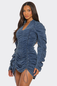 Ruched Denim Mini Dress