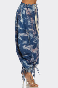 Urban Chic Drawstring Denim Tie Dye Cargo Pants - ATHINA