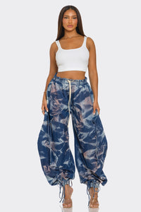 Urban Chic Drawstring Denim Tie Dye Cargo Pants - ATHINA