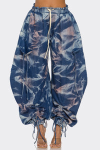 Urban Chic Drawstring Denim Tie Dye Cargo Pants - ATHINA