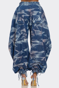 Urban Chic Drawstring Denim Tie Dye Cargo Pants - ATHINA