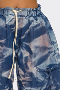 Urban Chic Drawstring Denim Tie Dye Cargo Pants - ATHINA