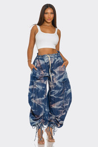 Urban Chic Drawstring Denim Tie Dye Cargo Pants - ATHINA