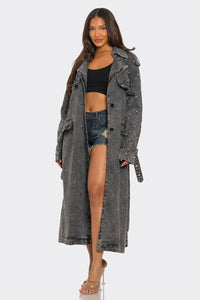 Distressed Denim Trench Coat