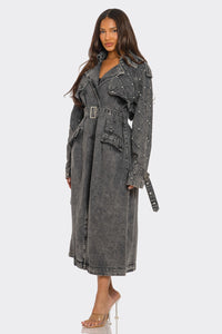 Distressed Denim Trench Coat