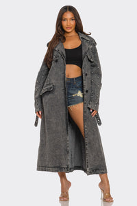 Distressed Denim Trench Coat