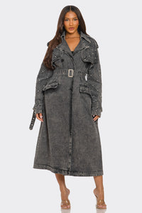 Distressed Denim Trench Coat